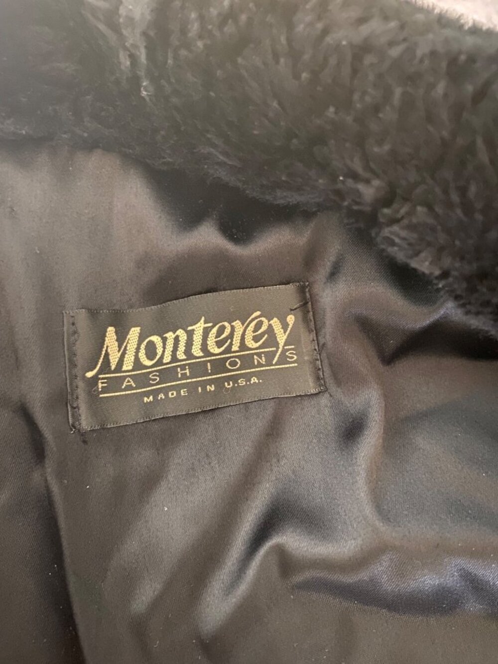Vintage Monterey Fashions Black Faux Fur Maxi Coat Large Made In USA - Picture 4 of 12